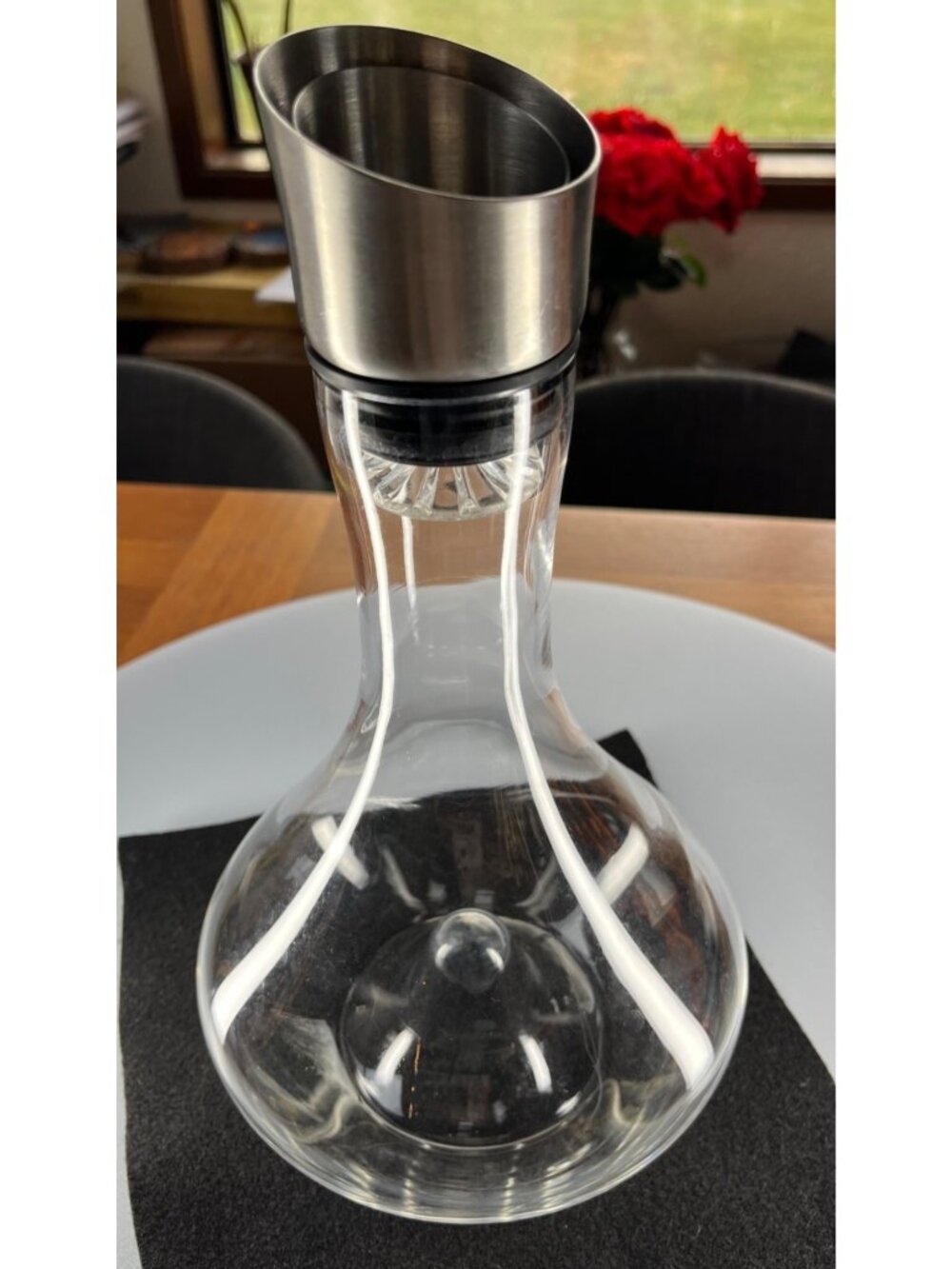 Elegant Glass Wine Decanter With Stainless Steel Aerator Spout - 11" +